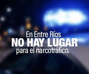 Imagen nocturna se lee: -en Entre Ríos no hay lugar para el narcotráfico